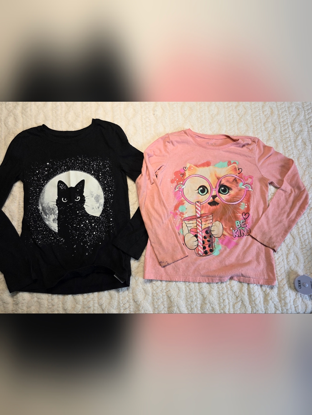 Girls Long Sleeve Cat Tee Bundle Gap Kids Moon Cat + The Children’s Place Kitty